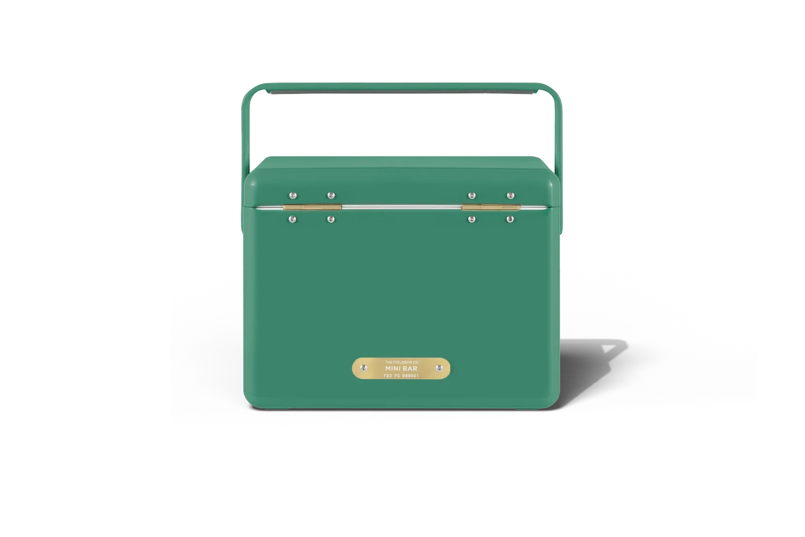 Detailansicht Fieldbar Mini Bar Parisian Green mit Messingplakette