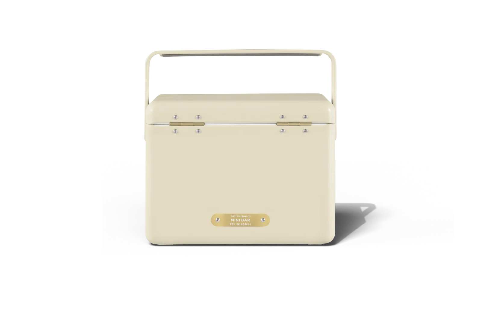 Detailansicht Fieldbar Mini Bar Safari White mit Messingplakette