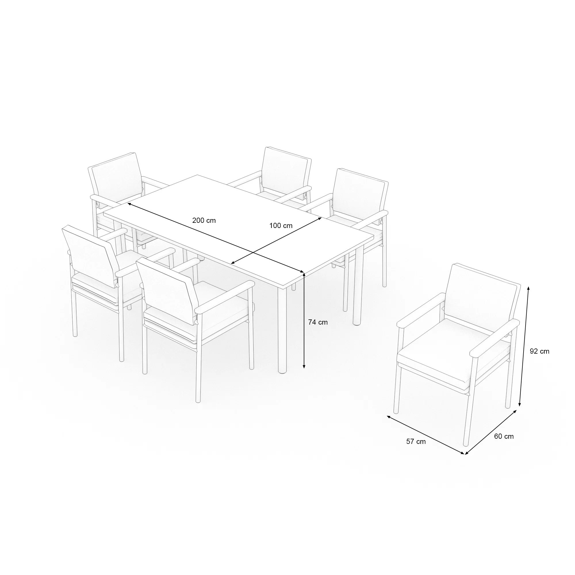Ploss | Lunare Essgruppe 6 Personen, rechteckig