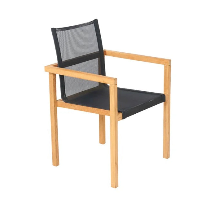 Traditional Teak Noah Stapelstuhl Teak mit schwarzer Bespannung aus Batyline