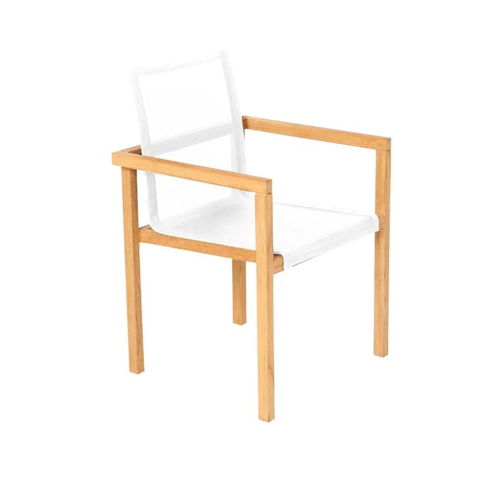 Traditional Teak Noah Stapelstuhl Teak mit weißer Bespannung aus Batyline