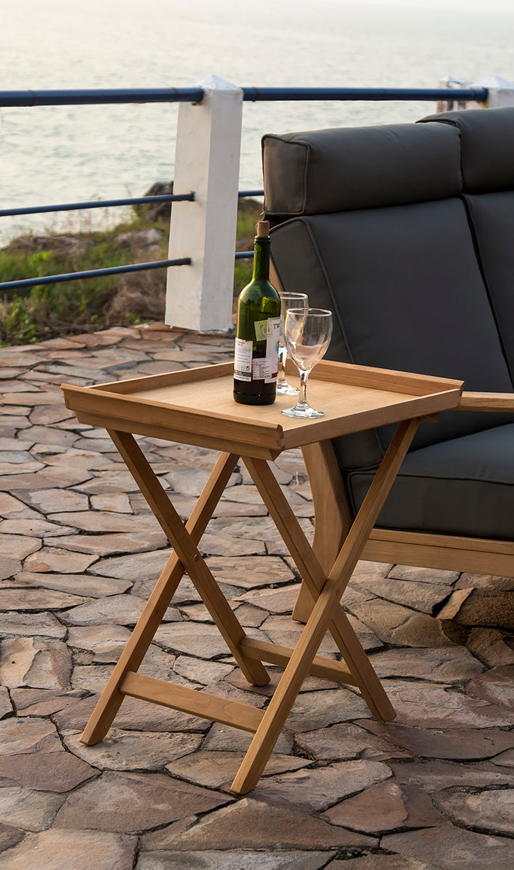 Traditional Teak I Tablett mit höhenverstellbarem Ständer 45 cm, rechteckig