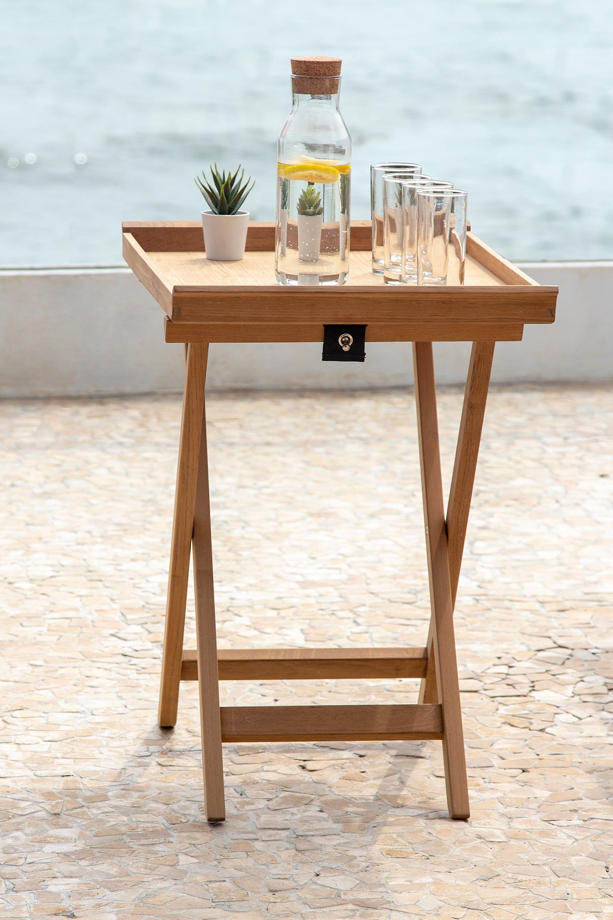 Traditional Teak I Tablett mit höhenverstellbarem Ständer 45 cm, rechteckig