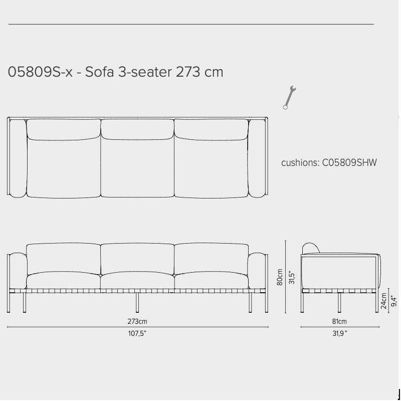 Tribù Natal Alu 3-Sitzer-Sofa 273 cm