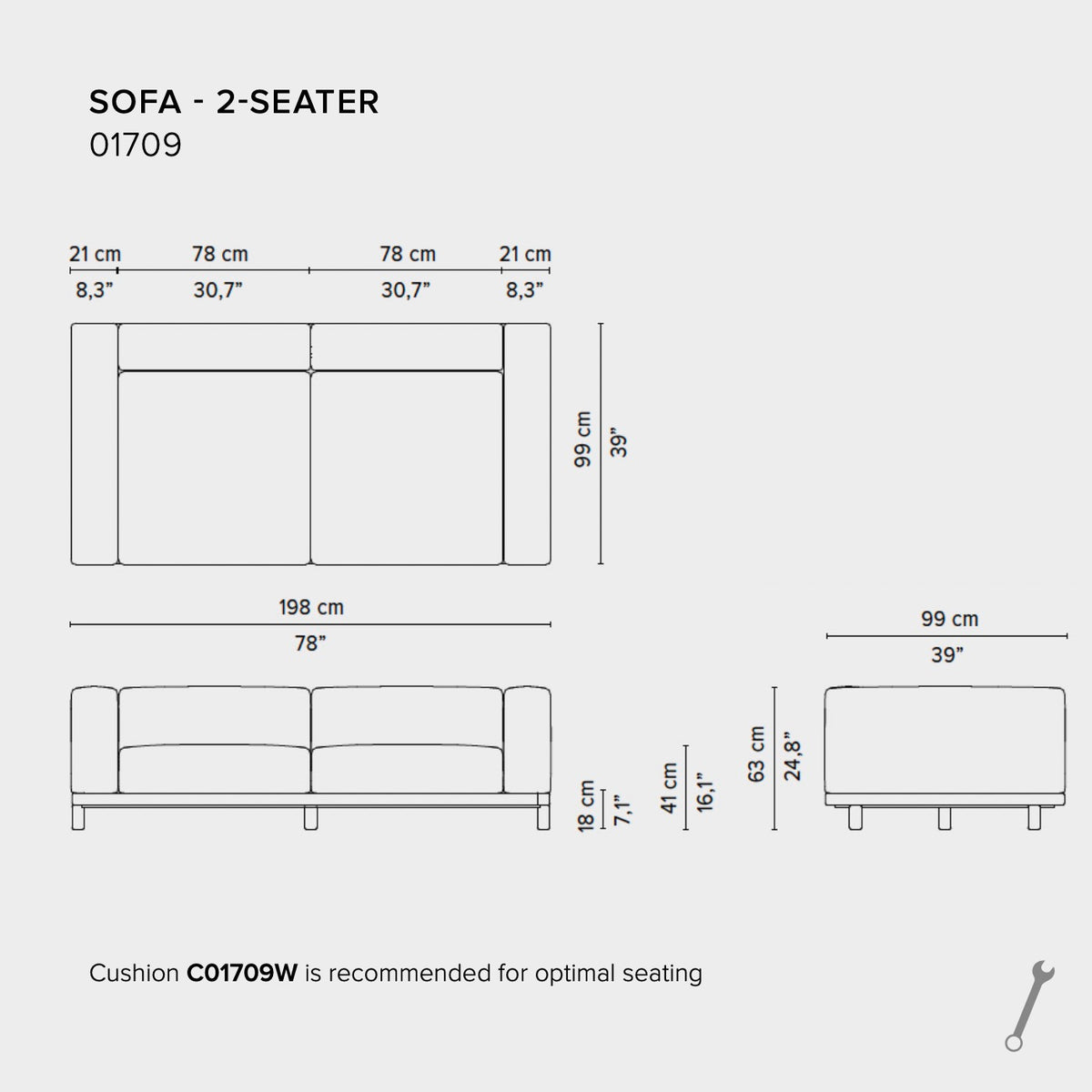 Tribù Vis à Vis Sofa 2-Sitzer mit Armlehne 198 cm
