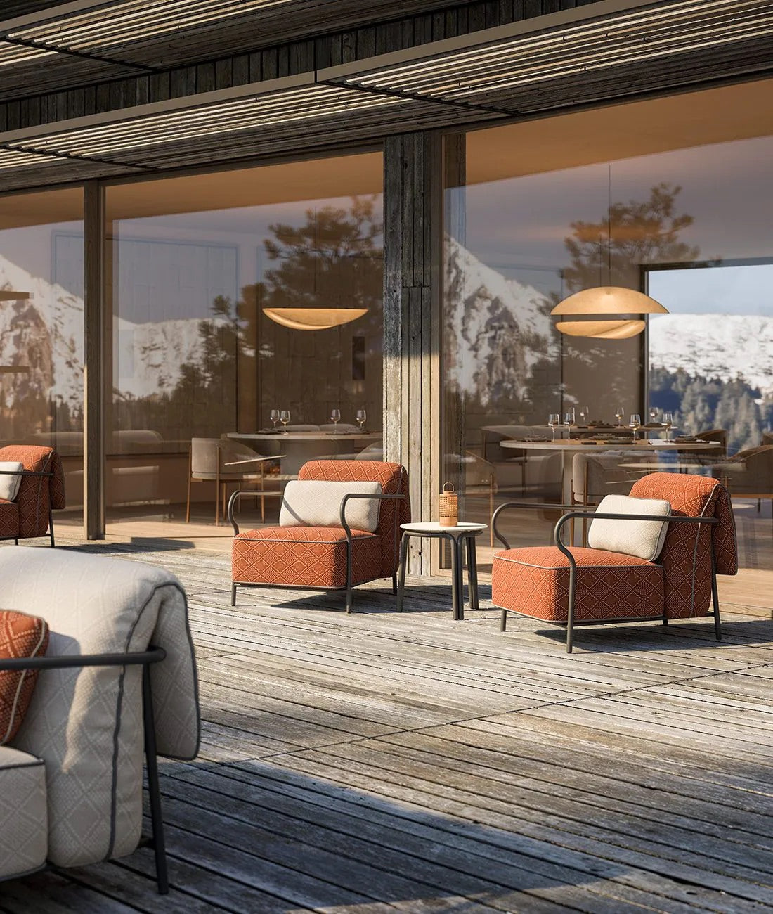 Unopiù Salo Beistelltisch rund Ø 45 cm auf moderner Terrasse mit Lounge-Möbeln