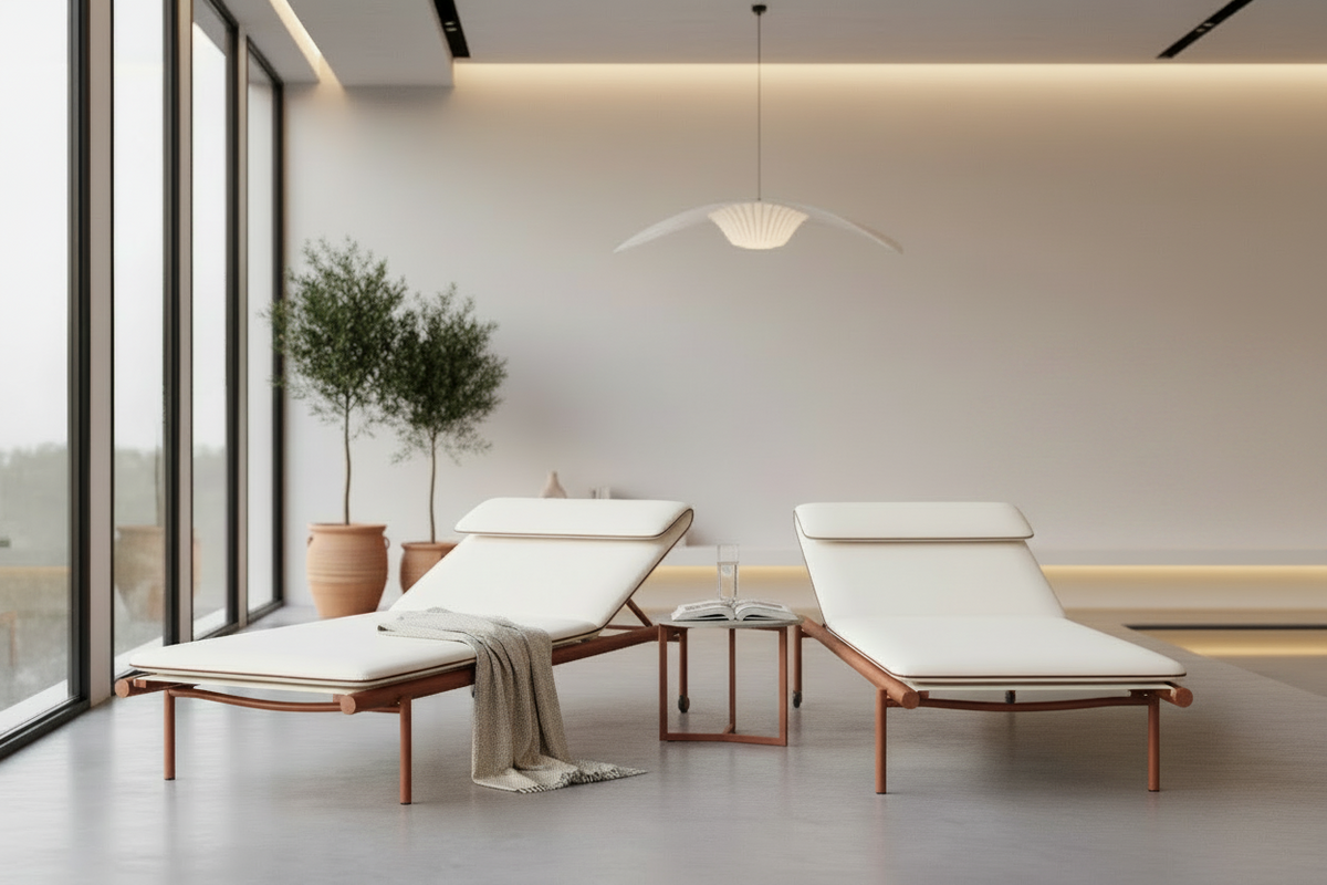 Unopiù Salò Sonnenliege aus Aluminium in Terracotta mit Polsterauflage in Sabbia