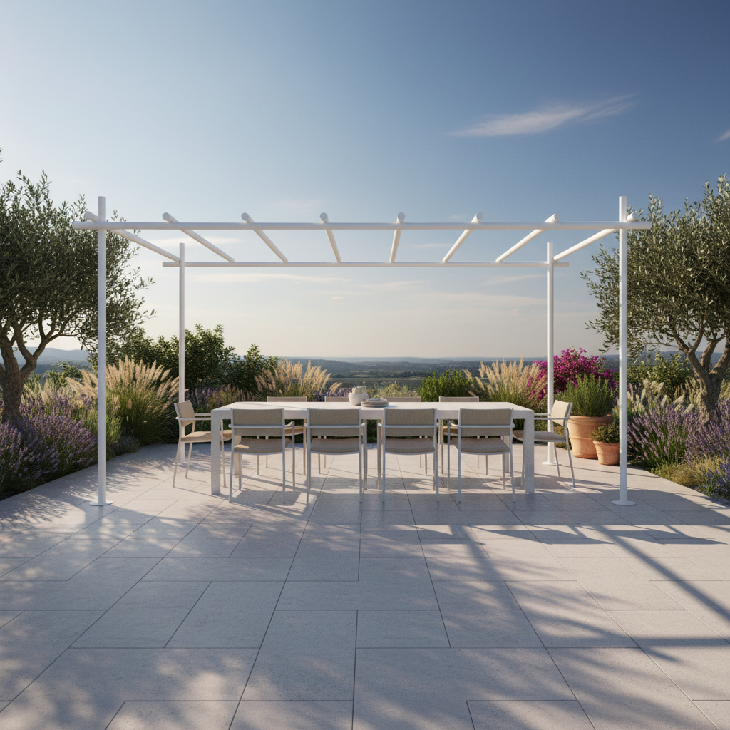 THOLOS Pergola Weiß – Freistehende Outdoor-Pergola von Veltha | 440×440 cm