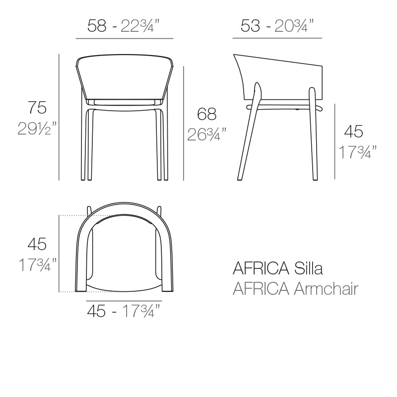 Vondom Africa Armstuhl, 4er Set Maße
