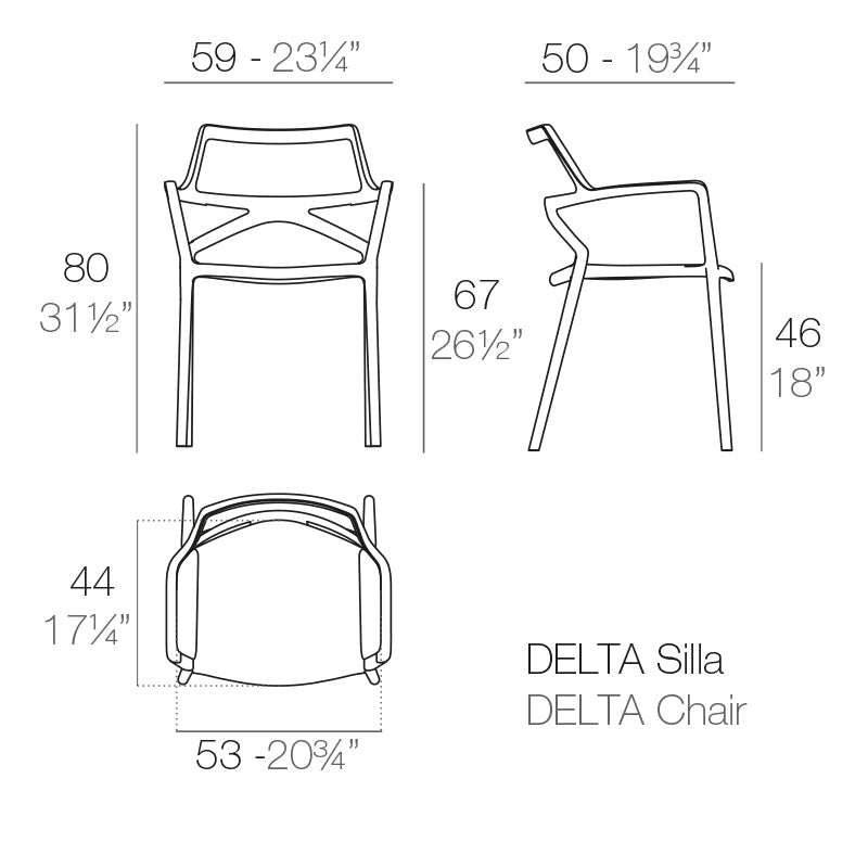 Vondom Delta Armlehnenstuhl, 4er Set Maße