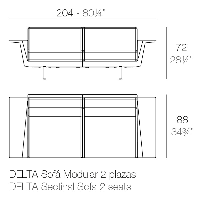 Vondom Delta 2-Sitzer Lounge Sofa 204 cm Maße
