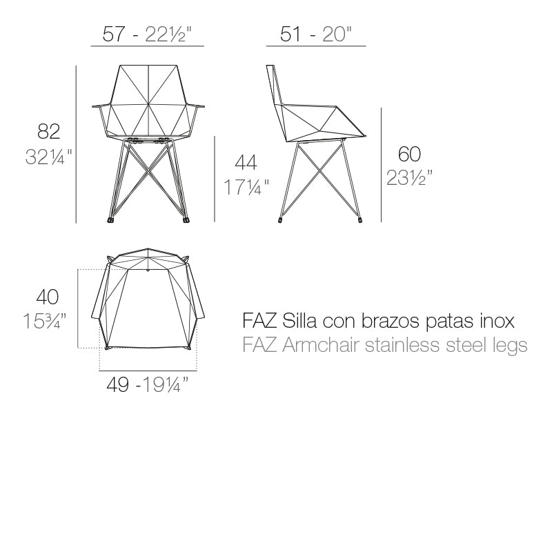Vondom Faz Armstuhl, 4er Set Maße