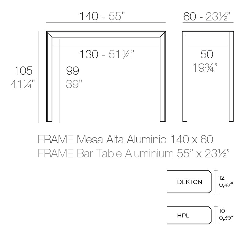 Vondom Frame Bartisch 140 cm, rechteckig Maße