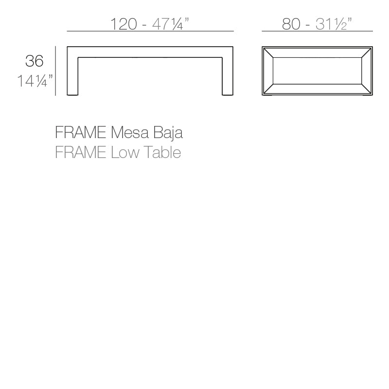 Vondom Frame Couchtisch 120 cm, rechteckig Maße