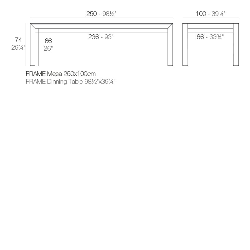 Vondom Frame Esstisch 250 cm, rechteckig Maße