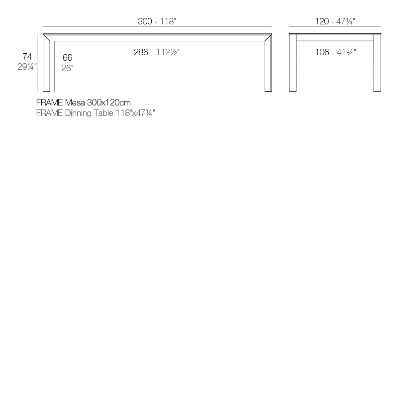 Vondom Frame Esstisch 300 cm, rechteckig Maße