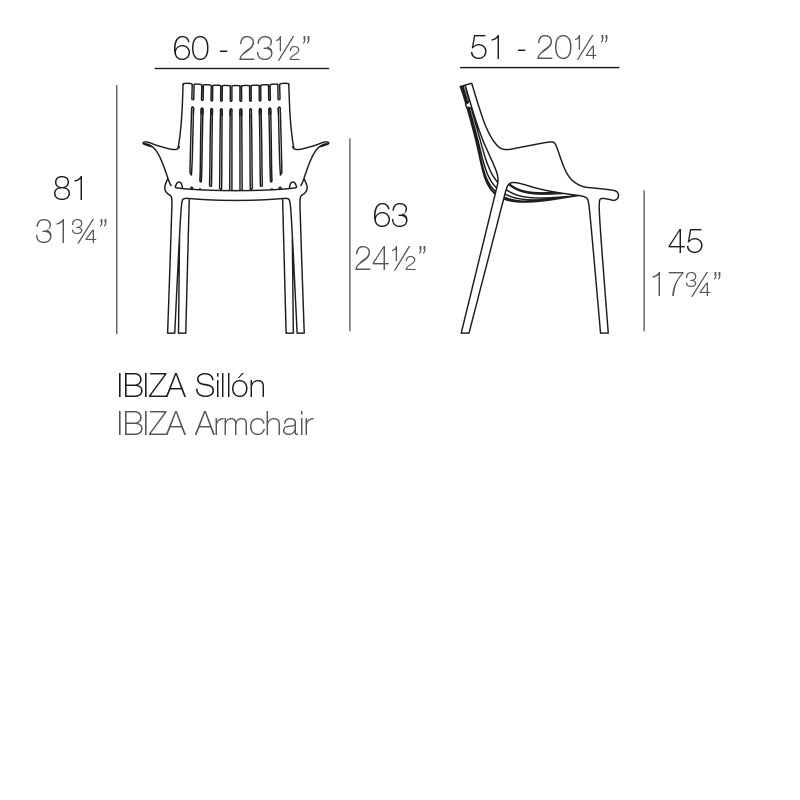 Vondom Ibiza Armlehnenstuhl, 4er Set Maße