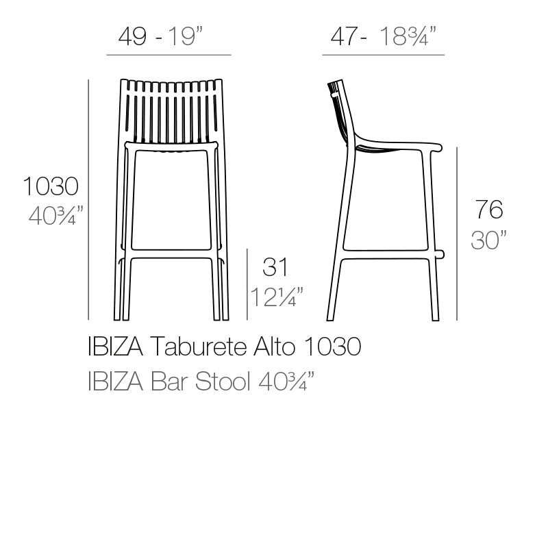 Vondom Ibiza Barstuhl, 4er Set Maße