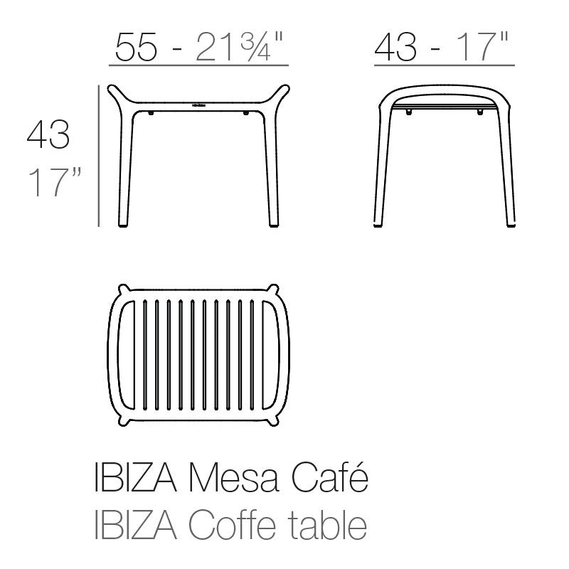 Vondom Ibiza Beistelltisch 55 cm, rechteckig, 4er Set Maße