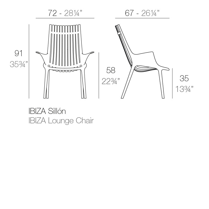 Vondom Ibiza Lounge Stuhl, 4er Set Maße