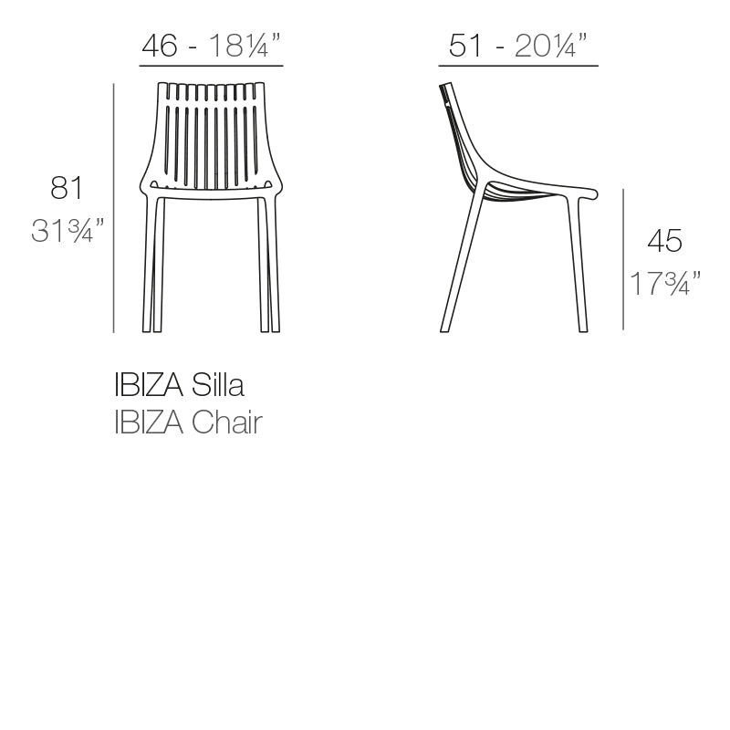 Vondom Ibiza Stuhl, 4er Set Maße
