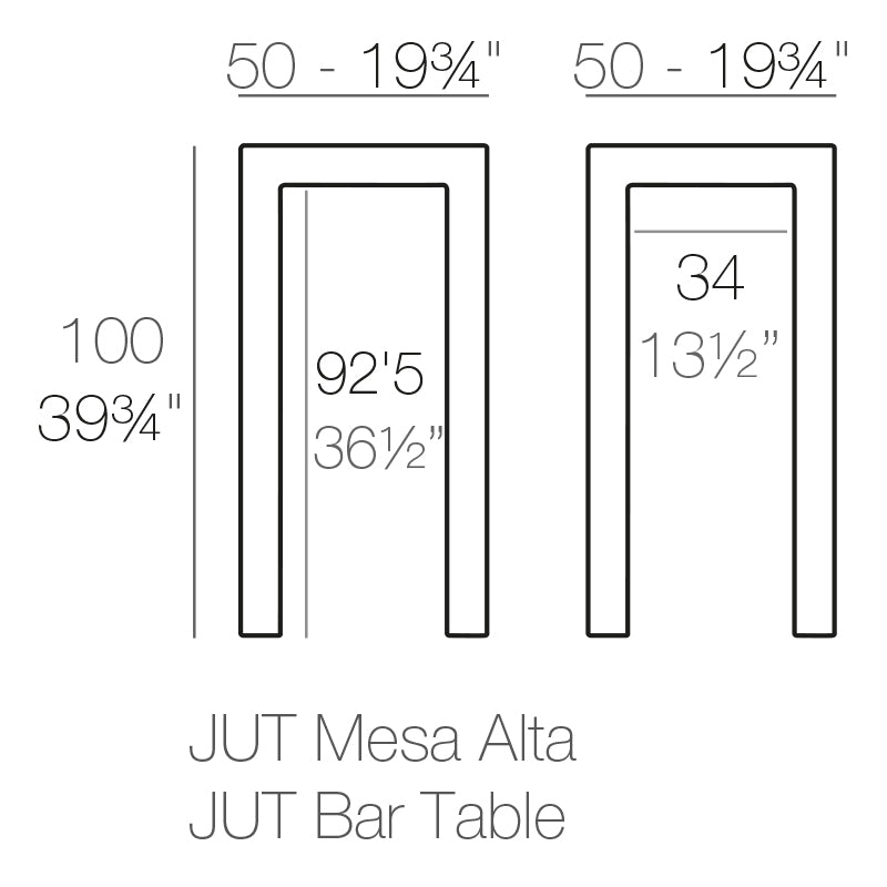 Vondom Jut Bartisch 50 cm, quadratisch Maße