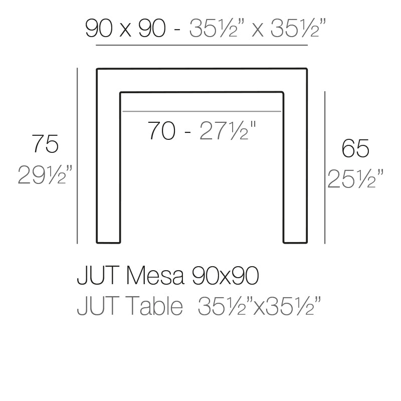 Vondom Jut Esstisch 90 cm, quadratisch Maße