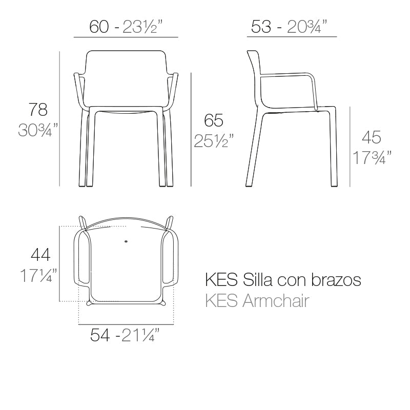 Vondom Kes Armstuhl, 4er Set Maße
