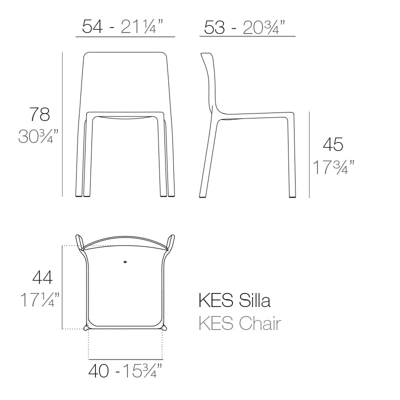 Vondom Kes Stuhl, 4er Set Maße