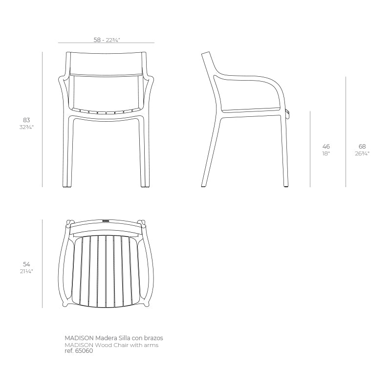 Vondom Madison Armlehnenstuhl, 4er Set Maße