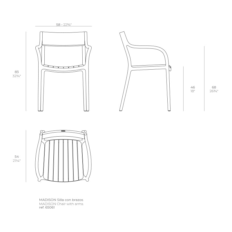 Vondom Madison slats Armlehnenstuhl, 4er Set Maße