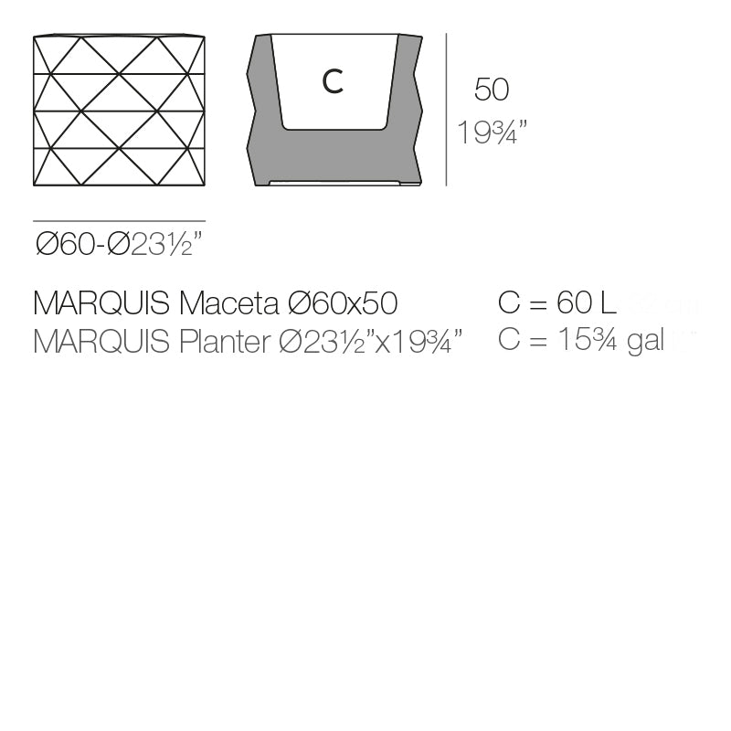 Vondom Marquis Pflanzgefäß 60x50cm Maße