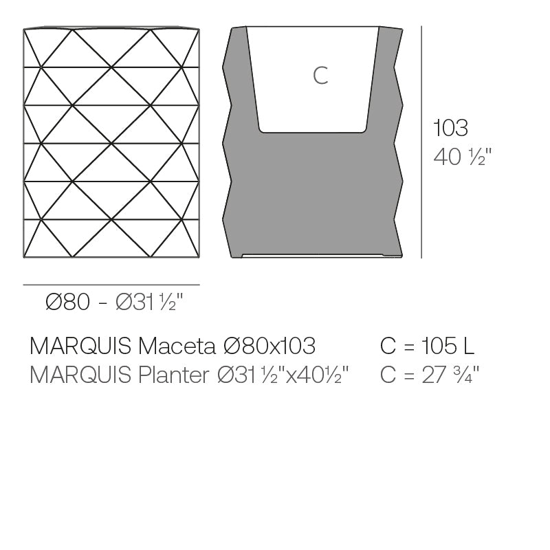 Vondom Marquis Pflanzgefäß 80x100cm Maße