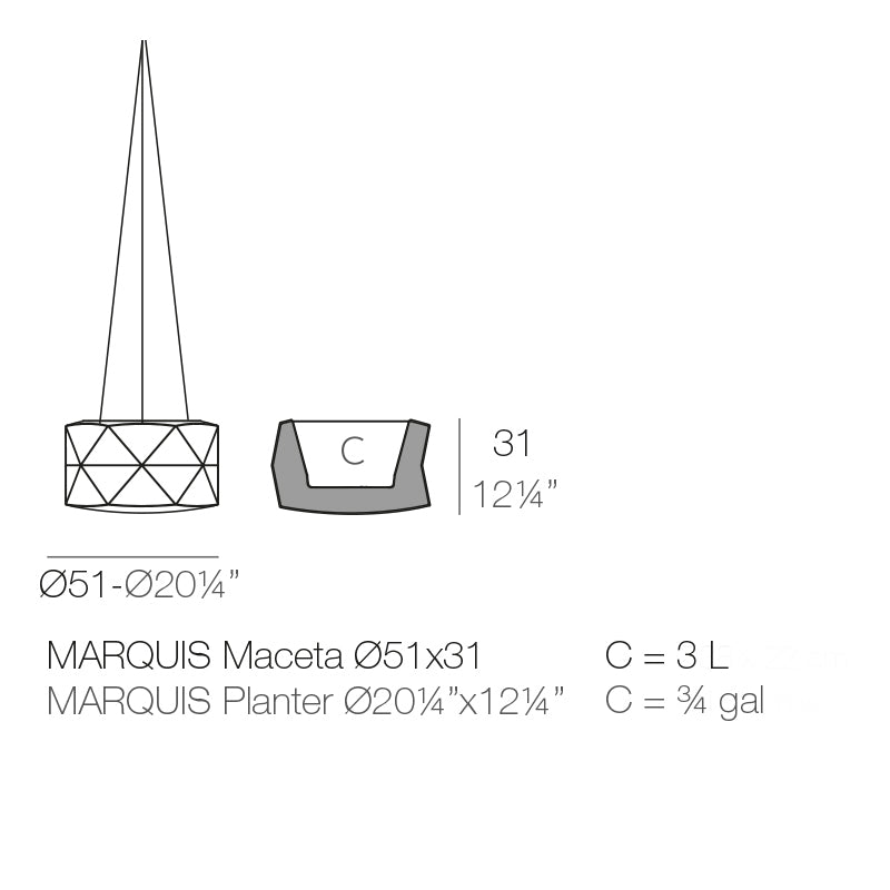Vondom Marquis Pflanzgefäß, hängend 50x26cm Maße