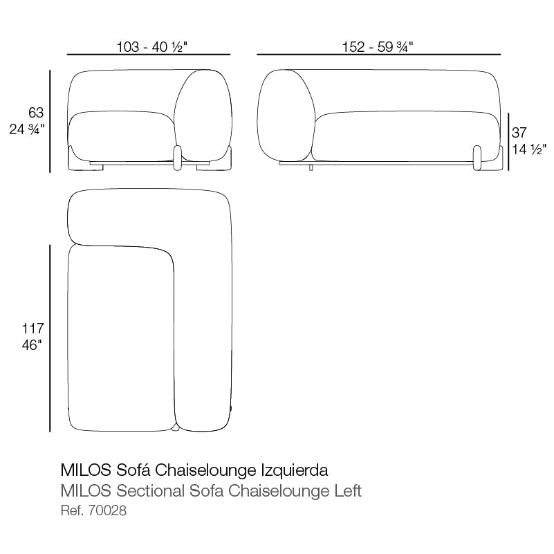 Vondom Milos Chaiselongue mit Armlehne links Maße