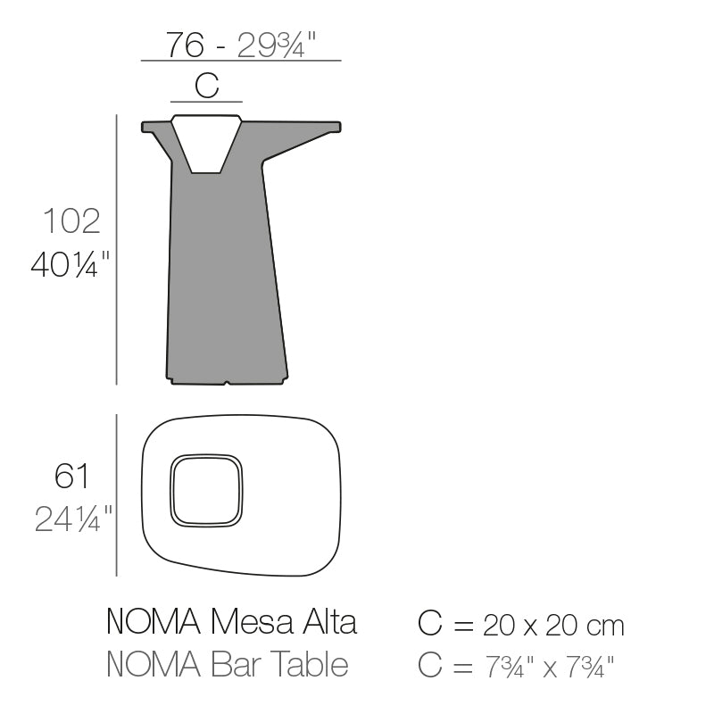Vondom Noma Bartisch 76 cm, rechteckig Maße