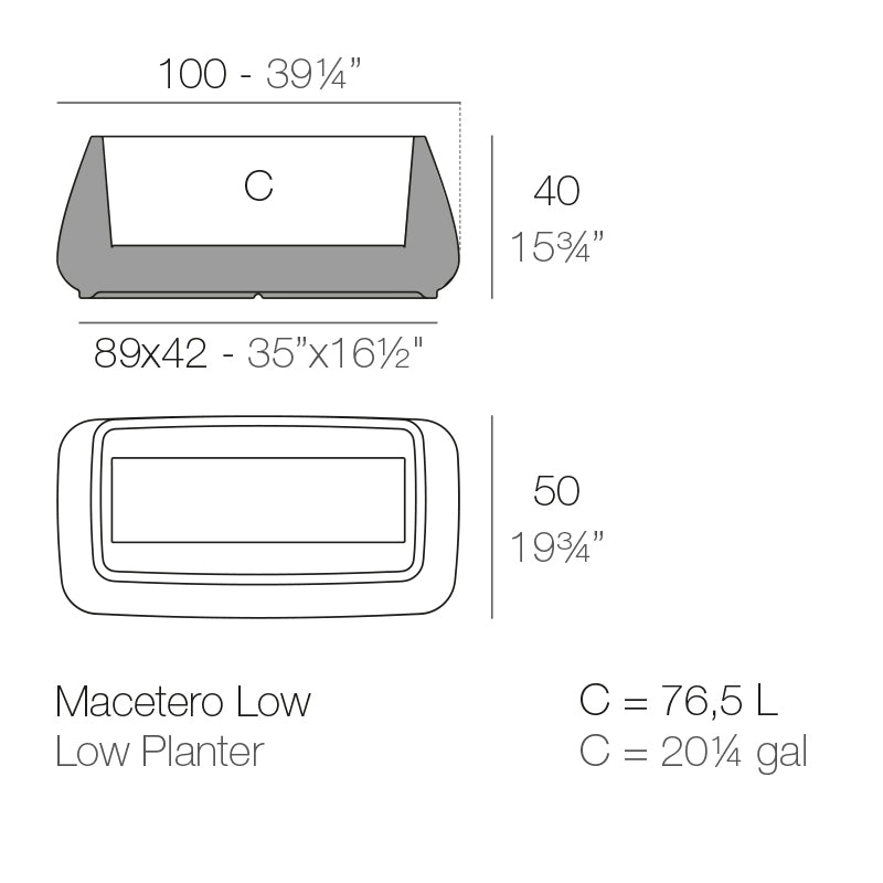 Vondom Noma Pflanzgefäß 100x40x50cm Maße