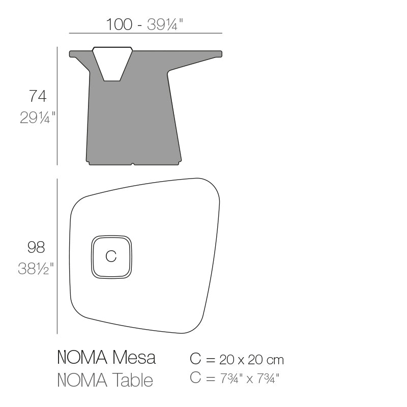 Vondom Noma Tisch 100 cm, rechteckig Maße