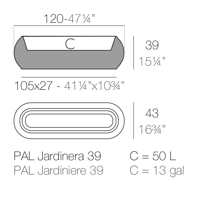 Vondom Pal Jardinière 55x102 cm Maße