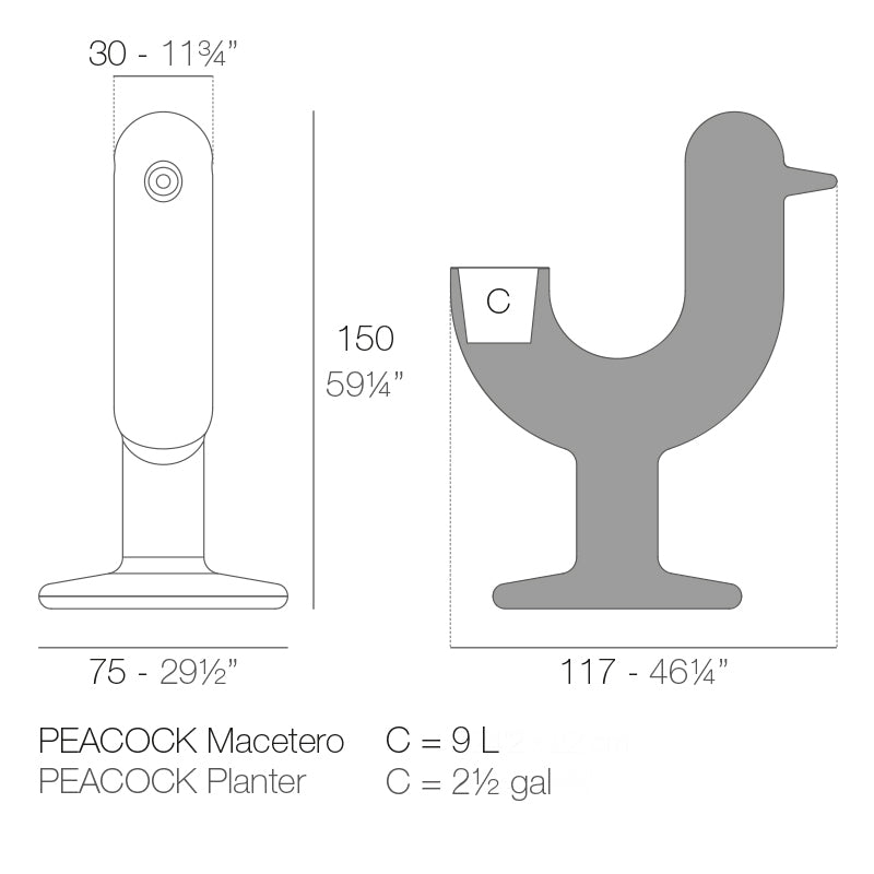 Vondom Peacock Pflanzgefäß Maße