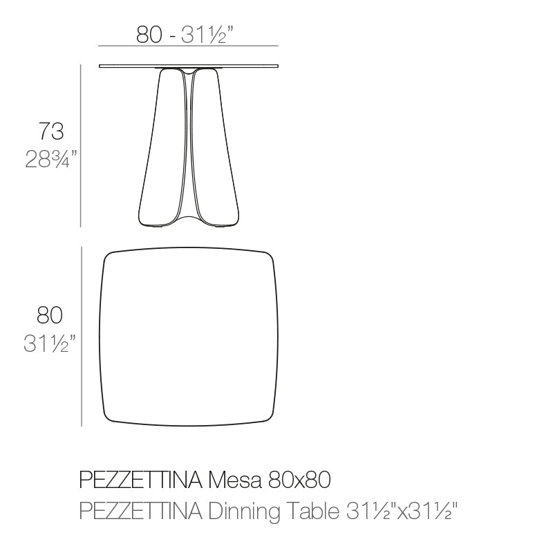 Vondom Pezzettina Tisch 80 cm, quadratisch Maße