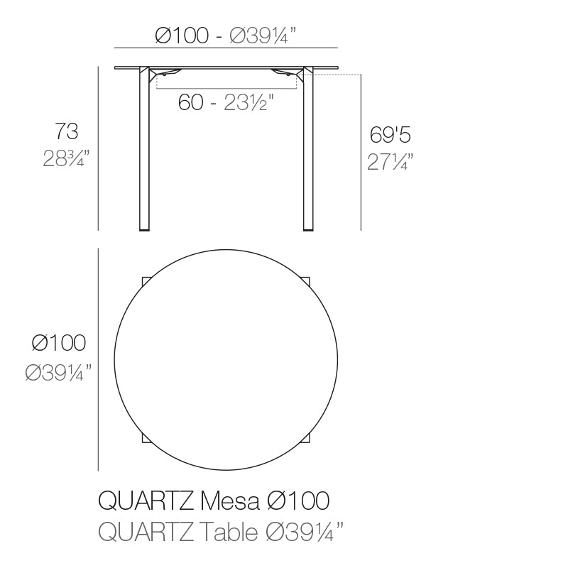 Vondom Quartz Esstisch 100 cm, rund, 2er Set Maße