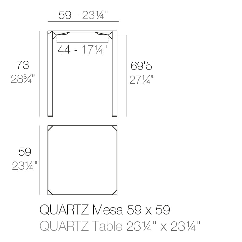 Vondom Quartz Esstisch 59 cm, quadratisch, 2er Set Maße