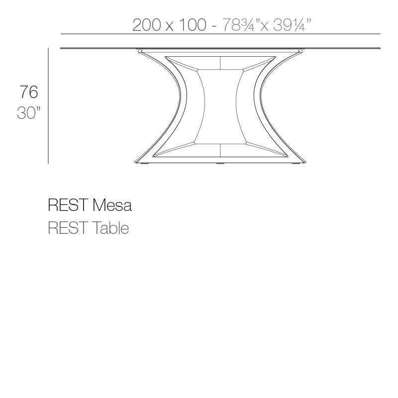 Vondom Rest Esstisch 200 cm, rechteckig Maße