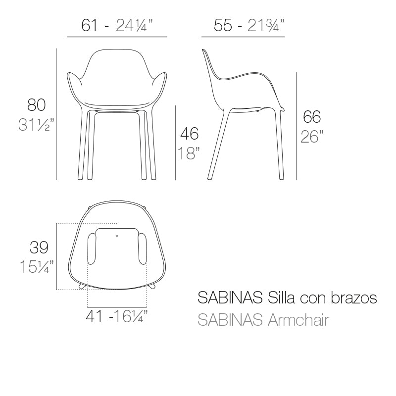 Vondom Sabinas Armlehnenstuhl, 4er Set Maße