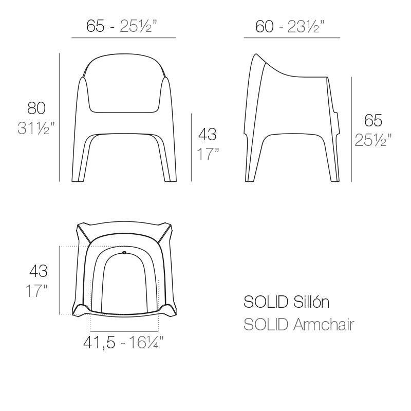 Vondom Solid Armstuhl, 4er Set Maße