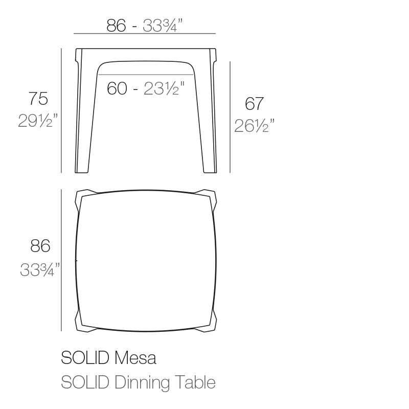 Vondom Solid Esstisch 85 cm, quadratisch, 4er Set Maße