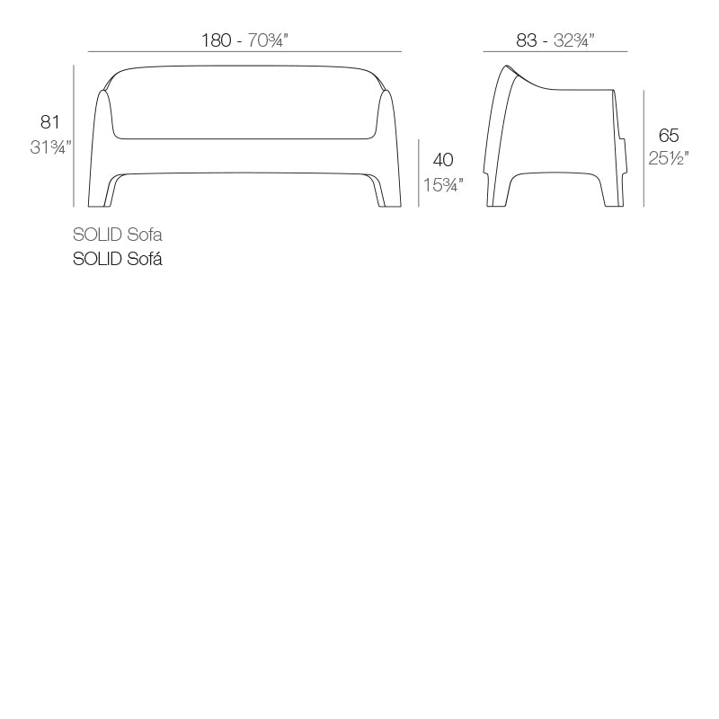 Vondom Solid Loungesofa 180 cm, 4er Set Maße
