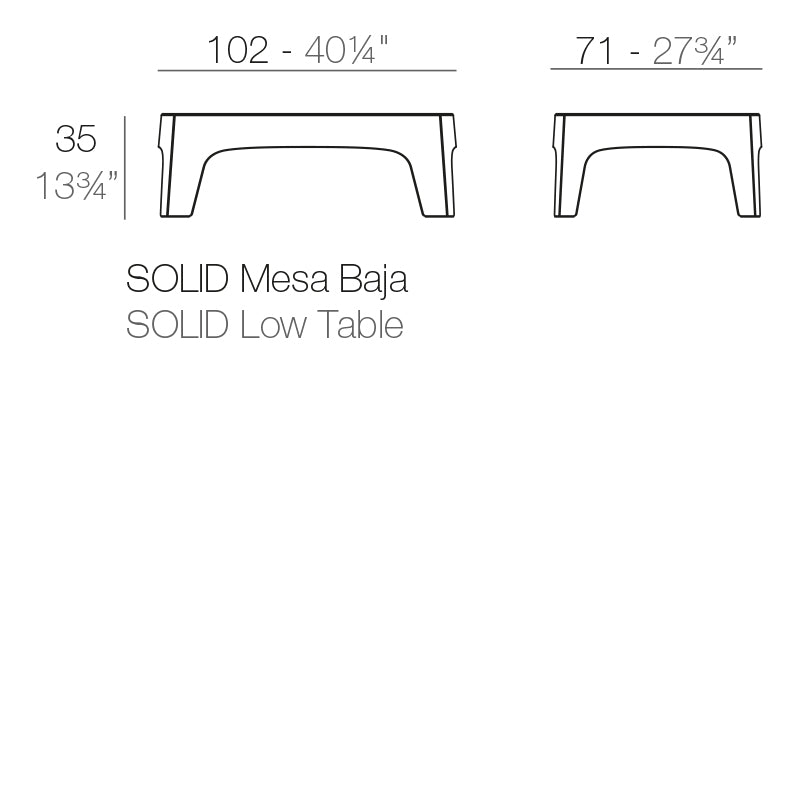 Vondom Solid Loungetisch 102 cm, 4er Set Maße