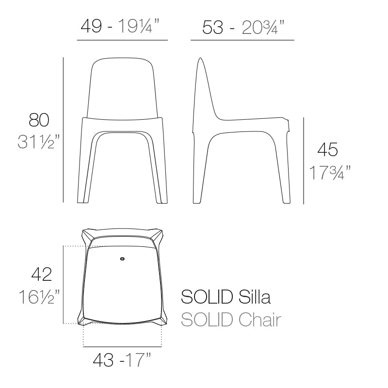 Vondom Solid Stuhl, 4er Set Maße
